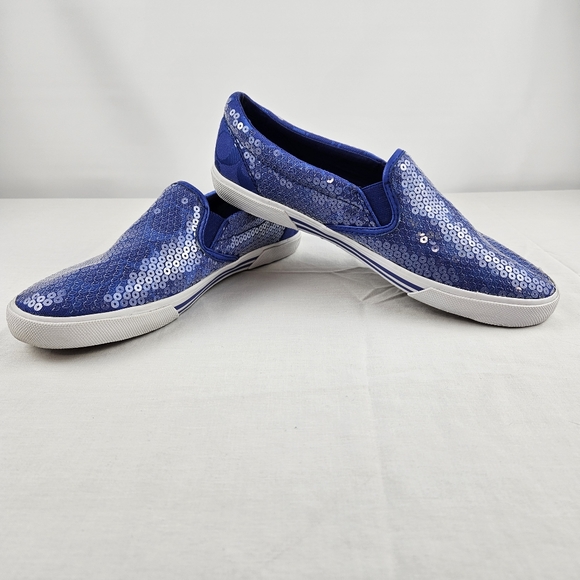 Coach blue sequin slip-on womens size 7.5 flat sneakers - Picture 3 of 16